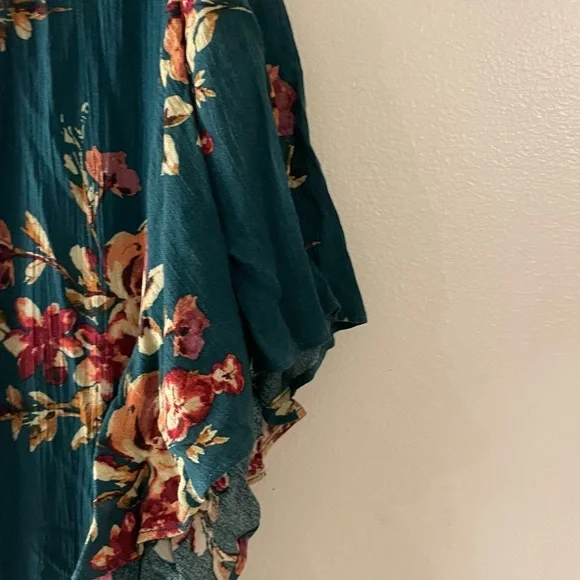 Xhilaration Teal Floral Wrap Midi Dress - Picture 4 of 5